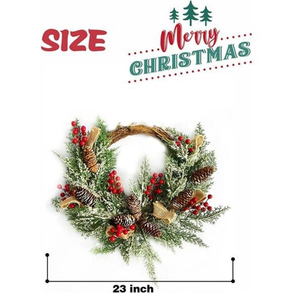 Christmas Artificial Wreath for Front Door, Outdoor Christmas Wreath Flocked - Picture 7 of 7